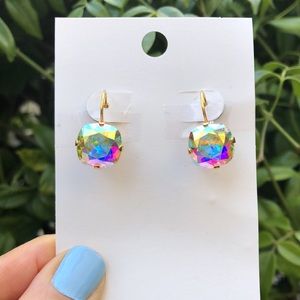 Aurora Borealis Cushion Cut Crystal Drop Earrings